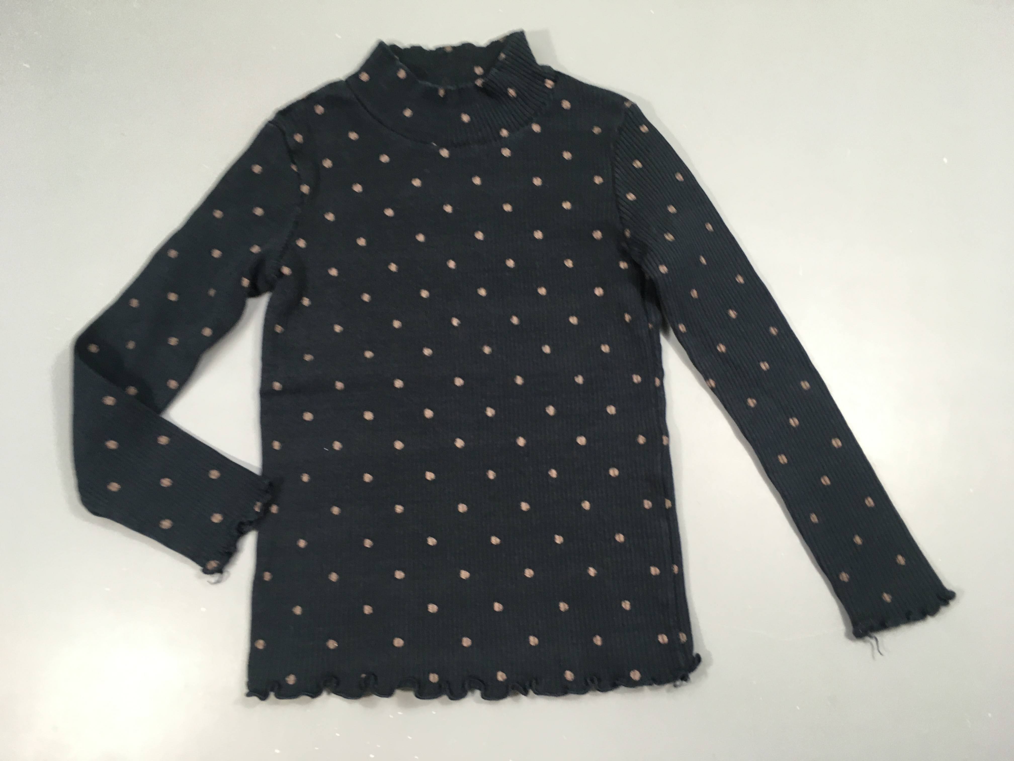 T-shirt m.l côtelé  col montant bleu marine pois irisés