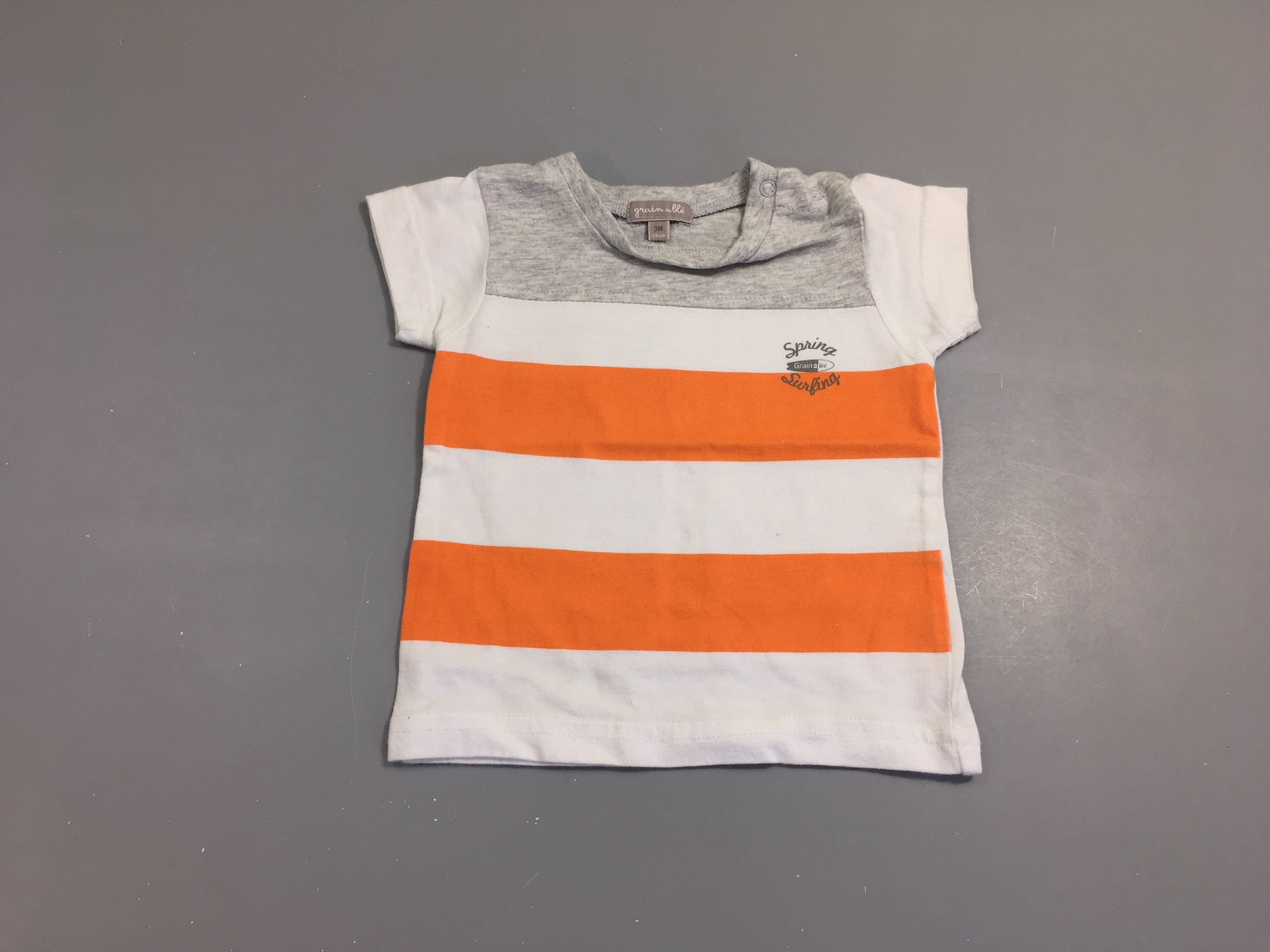T-shirt m.c blanc rayé gris chiné/orange Spring