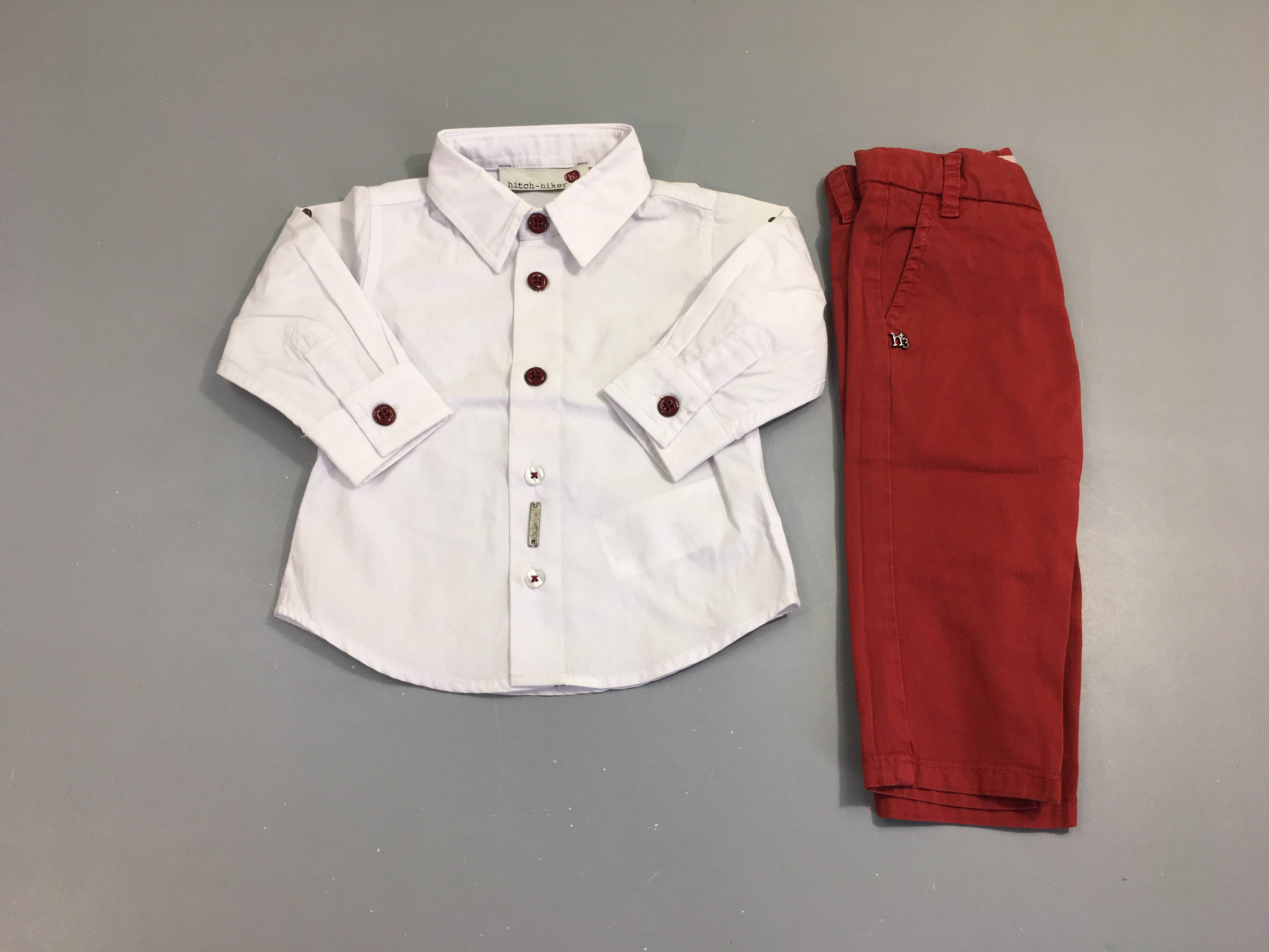 Chemise m.l blanc + Pantalon chino rouge