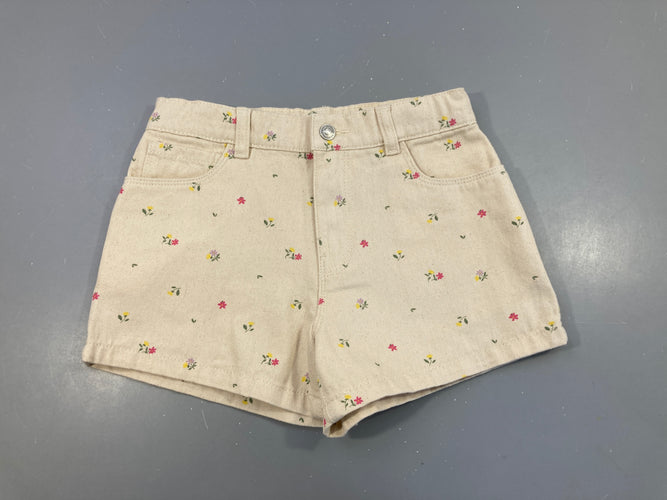 Short toile beige fleuri, moins cher chez Petit Kiwi
