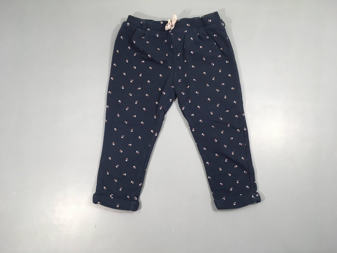 Pantalon molleton à revers bleu foncé petits motifs, moins cher chez Petit Kiwi