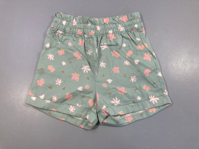 Short léger kaki fleurs revers taille élastiquée, moins cher chez Petit Kiwi