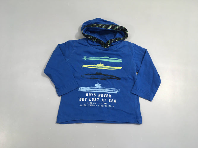 T-shirt m.l à capuche bleu bateaux, moins cher chez Petit Kiwi