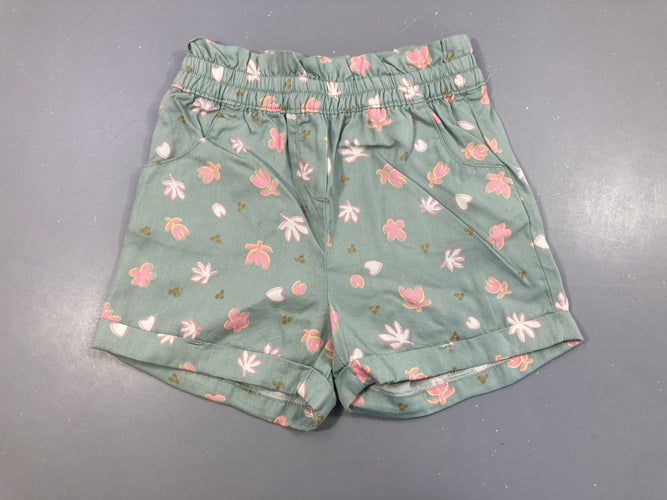 Short léger kaki fleurs revers taille élastiquée, moins cher chez Petit Kiwi