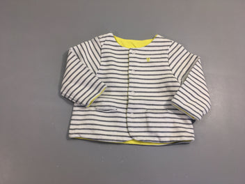 Gilet jersey doublé réversible jaune/blanc rayé bleu marine