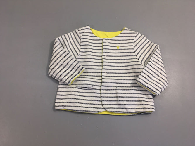 Gilet jersey doublé réversible jaune/blanc rayé bleu marine, moins cher chez Petit Kiwi