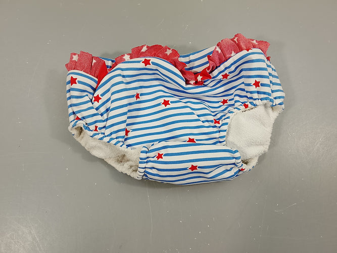 Maillot, culotte couche blanche rayé bleu clair , étoiles roses  9-12m, moins cher chez Petit Kiwi