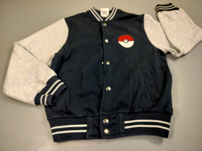 Gilet sweat bleu marine, gris flammé  Poke ball, moins cher chez Petit Kiwi