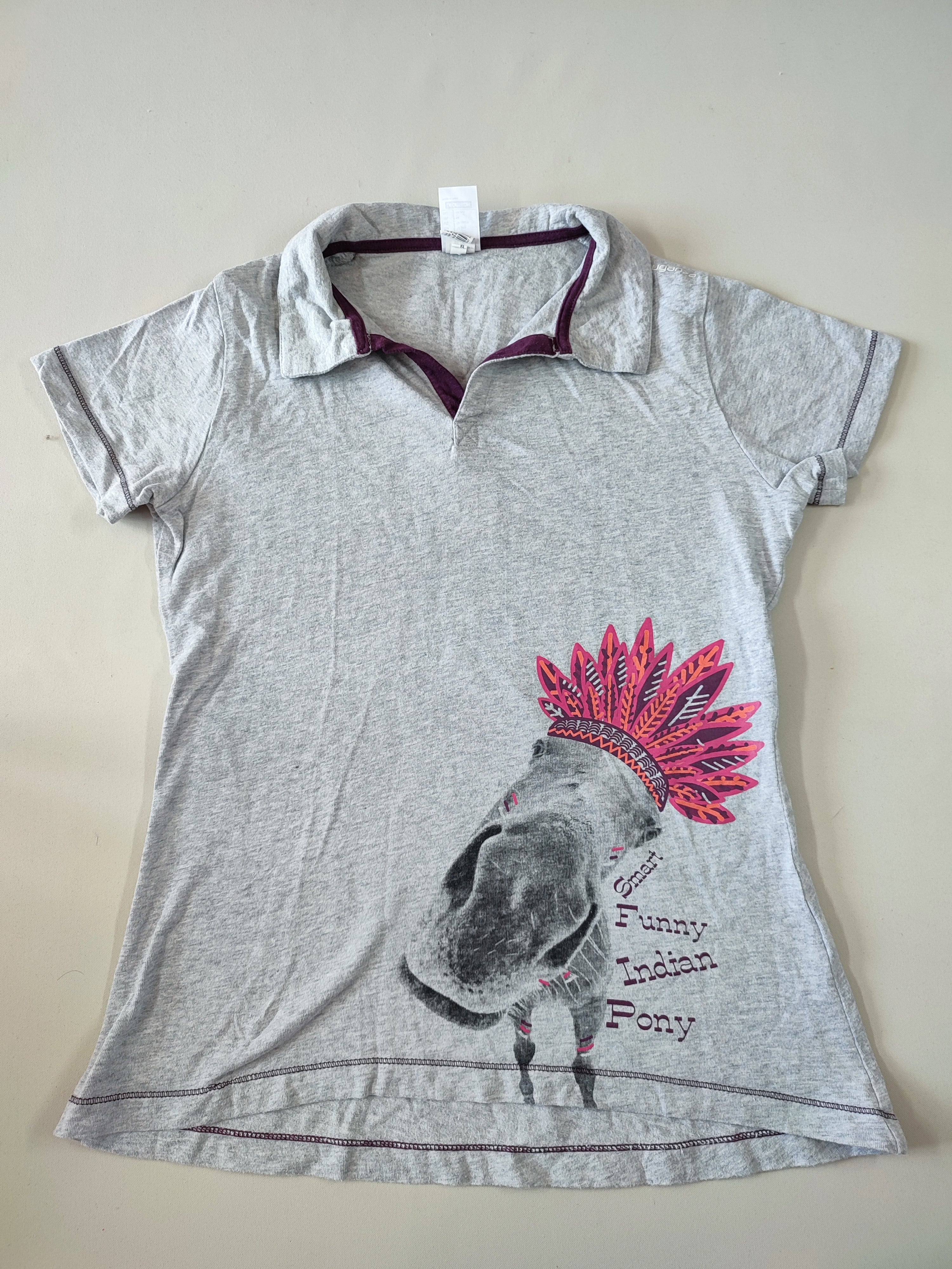 Polo m.c jersey gris chiné cheval coiffe plumes, Fouganza
