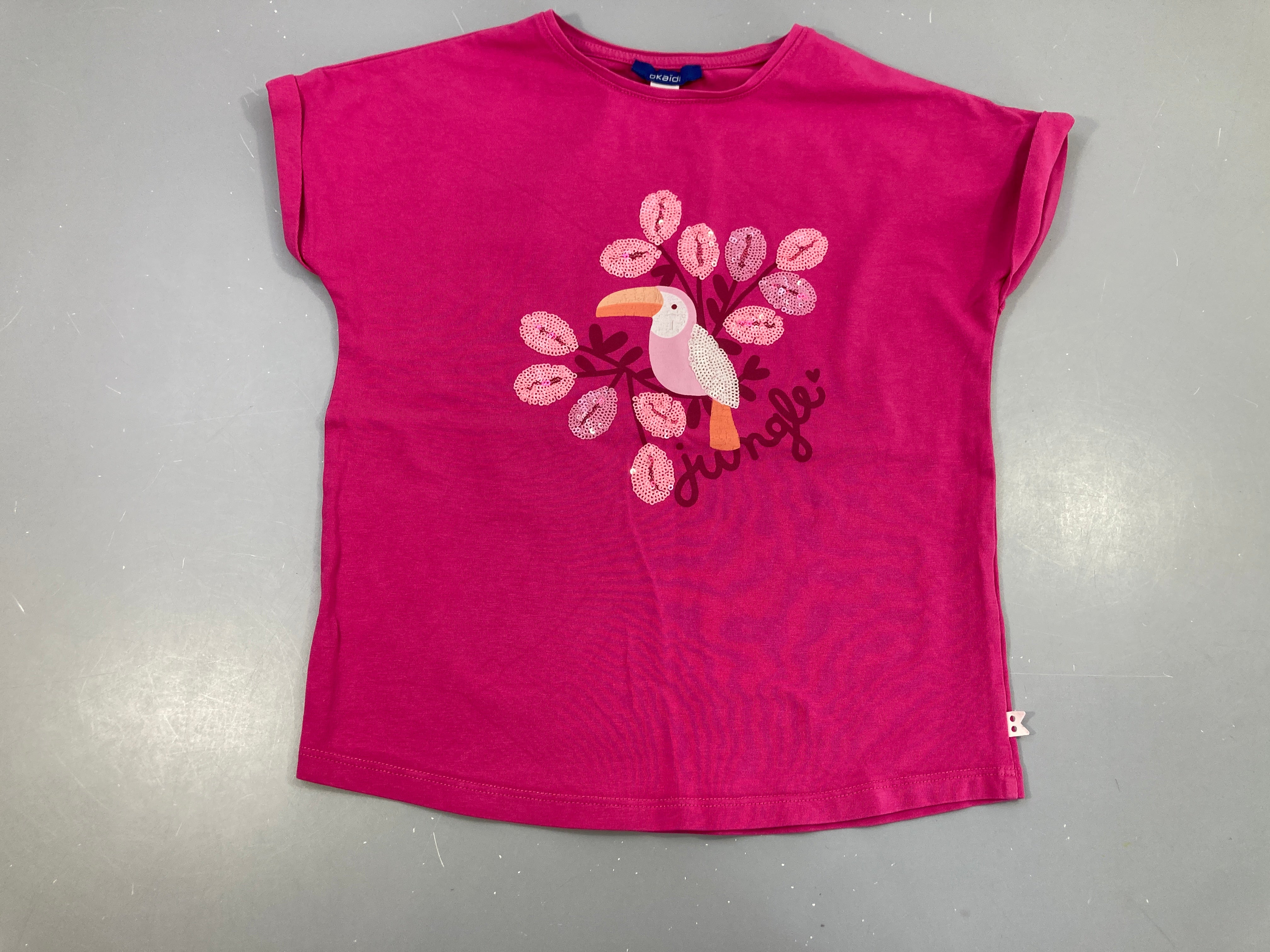 T-shirt m.c mauve toucan feuilles sequins