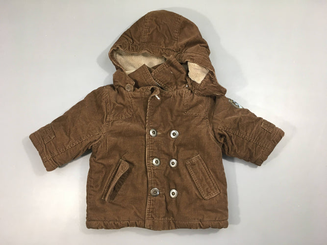 Veste velours brune à capuche amovible doublé velours, moins cher chez Petit Kiwi