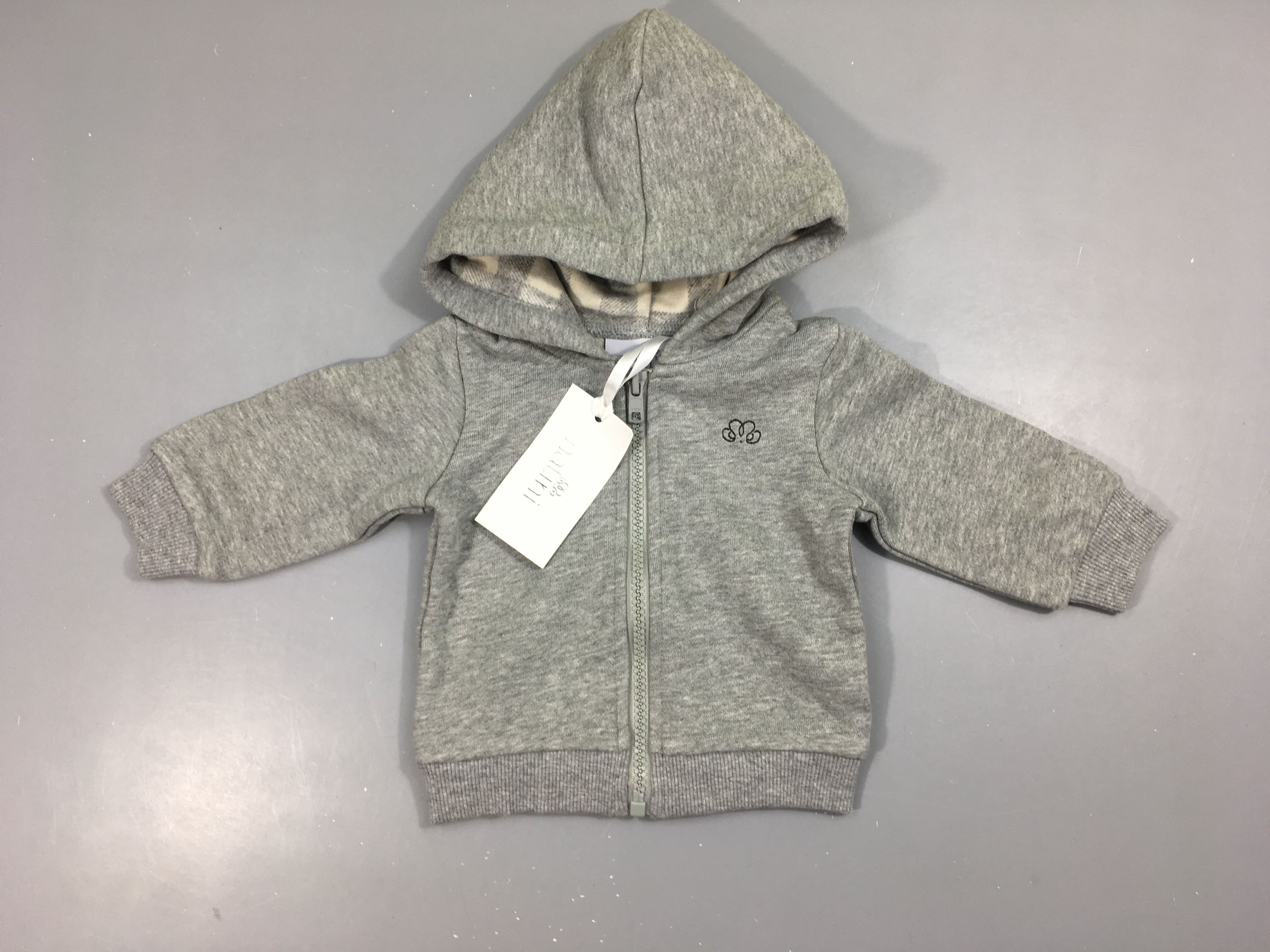 Neuf- Sweat zippé à capuche gris chiné Natini