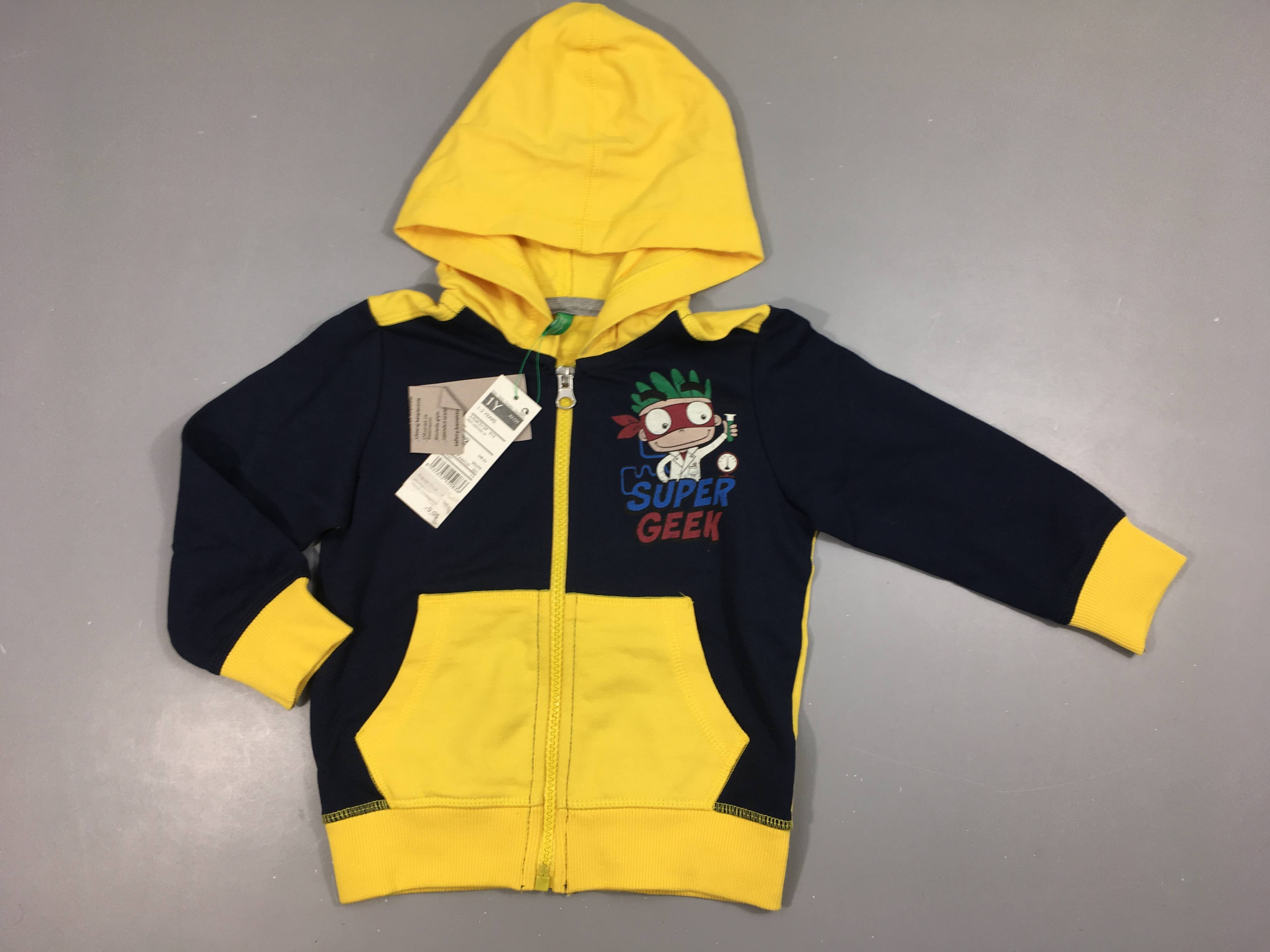 Neuf-Sweat bleu-jaune Super Geek