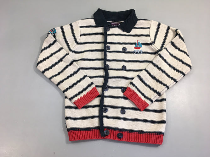 Gilet beige rayé bleu marine bateau, moins cher chez Petit Kiwi