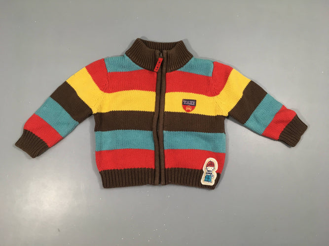 Gilet zippé col montant rayé couleur, moins cher chez Petit Kiwi