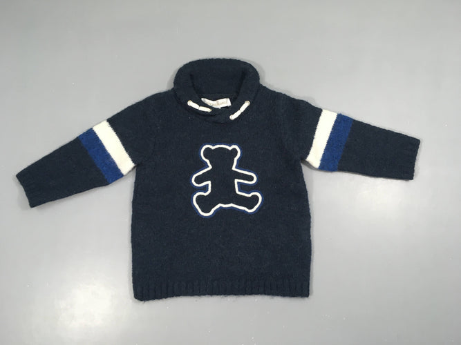 Pull bleu foncé-blanc ours 4%Laine, moins cher chez Petit Kiwi