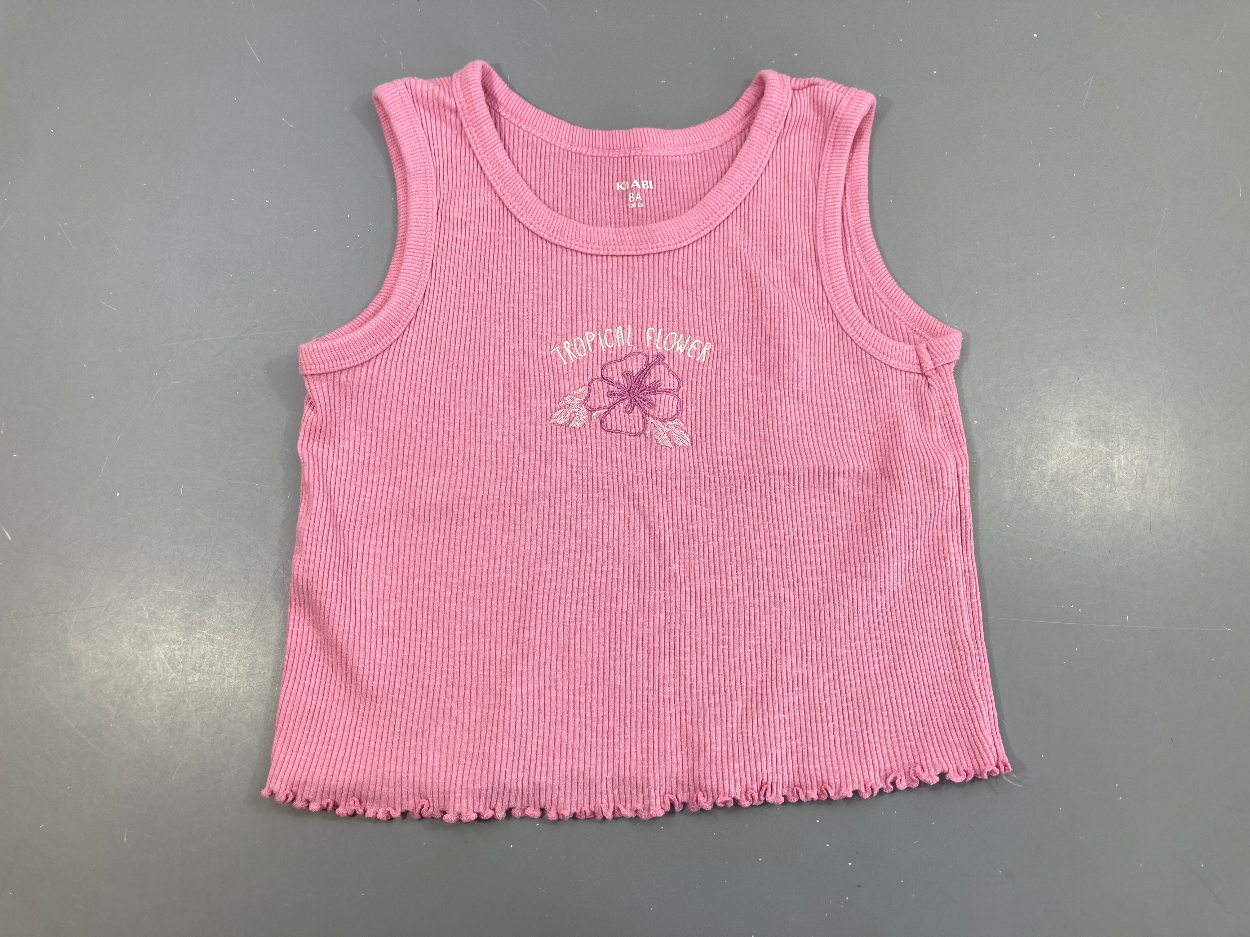 T-shirt s.m court côtelé rose tropical flower, légèrement bouloché