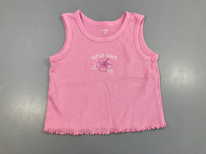 T-shirt s.m court côtelé rose tropical flower, légèrement bouloché, moins cher chez Petit Kiwi