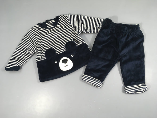 Sweat velours blanc rayé bleu ours + Pantalon, moins cher chez Petit Kiwi