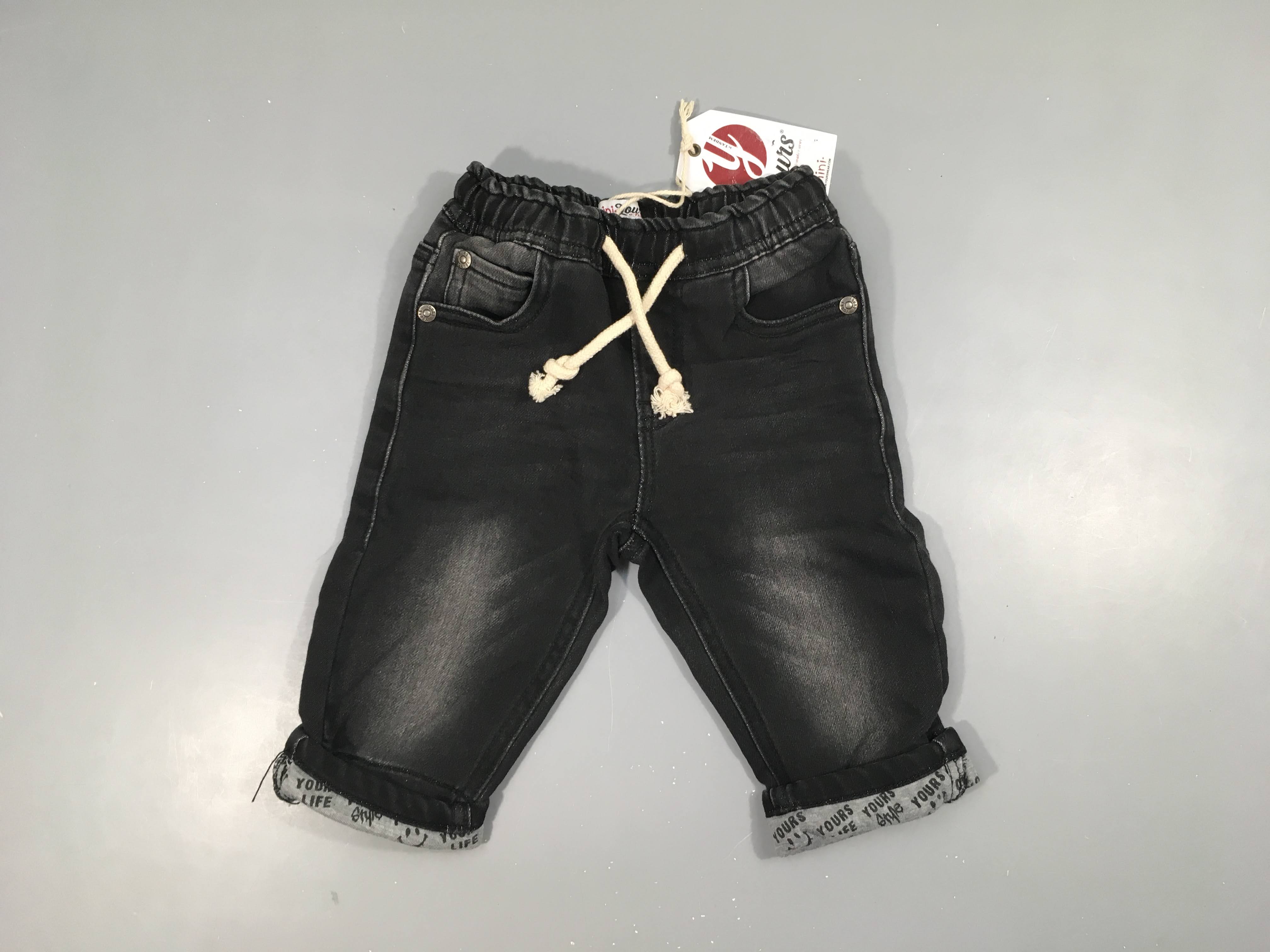 Neuf Jeans Denim gris foncé à revers effet délavé