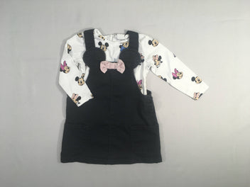 Robe Salopette noire Minnie + T-shirt m.l blanc