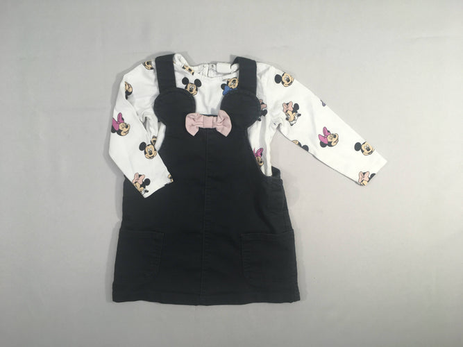 Robe Salopette noire Minnie + T-shirt m.l blanc, moins cher chez Petit Kiwi