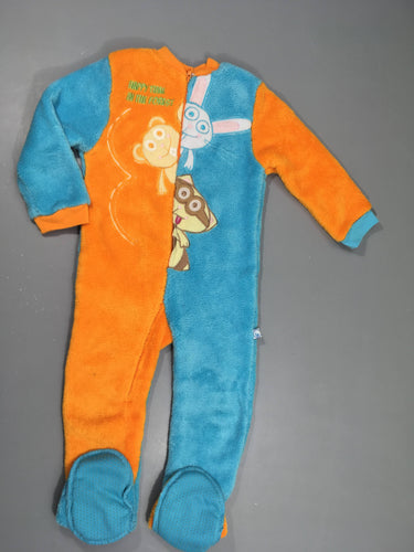 (Sur)Pyjama Fluffy bleu-orange animaux, moins cher chez Petit Kiwi