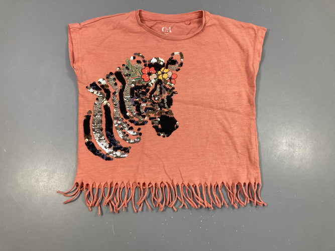 T-shirt m.c court orange flammé zèbres sequins réversibles bas floches, moins cher chez Petit Kiwi