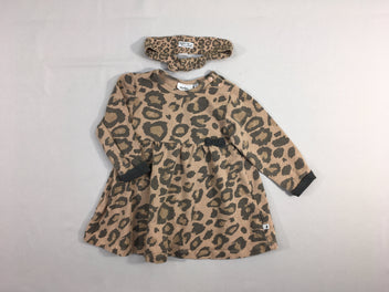 Robe m.l jersey brun léopard + bandeau, Feetje, légèrement décolorée