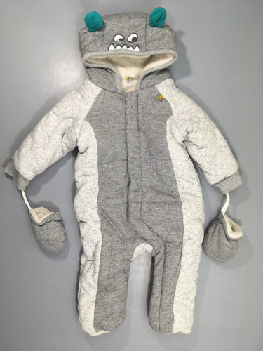 Combinaison pilote gris chiné doublé peluche, moins cher chez Petit Kiwi