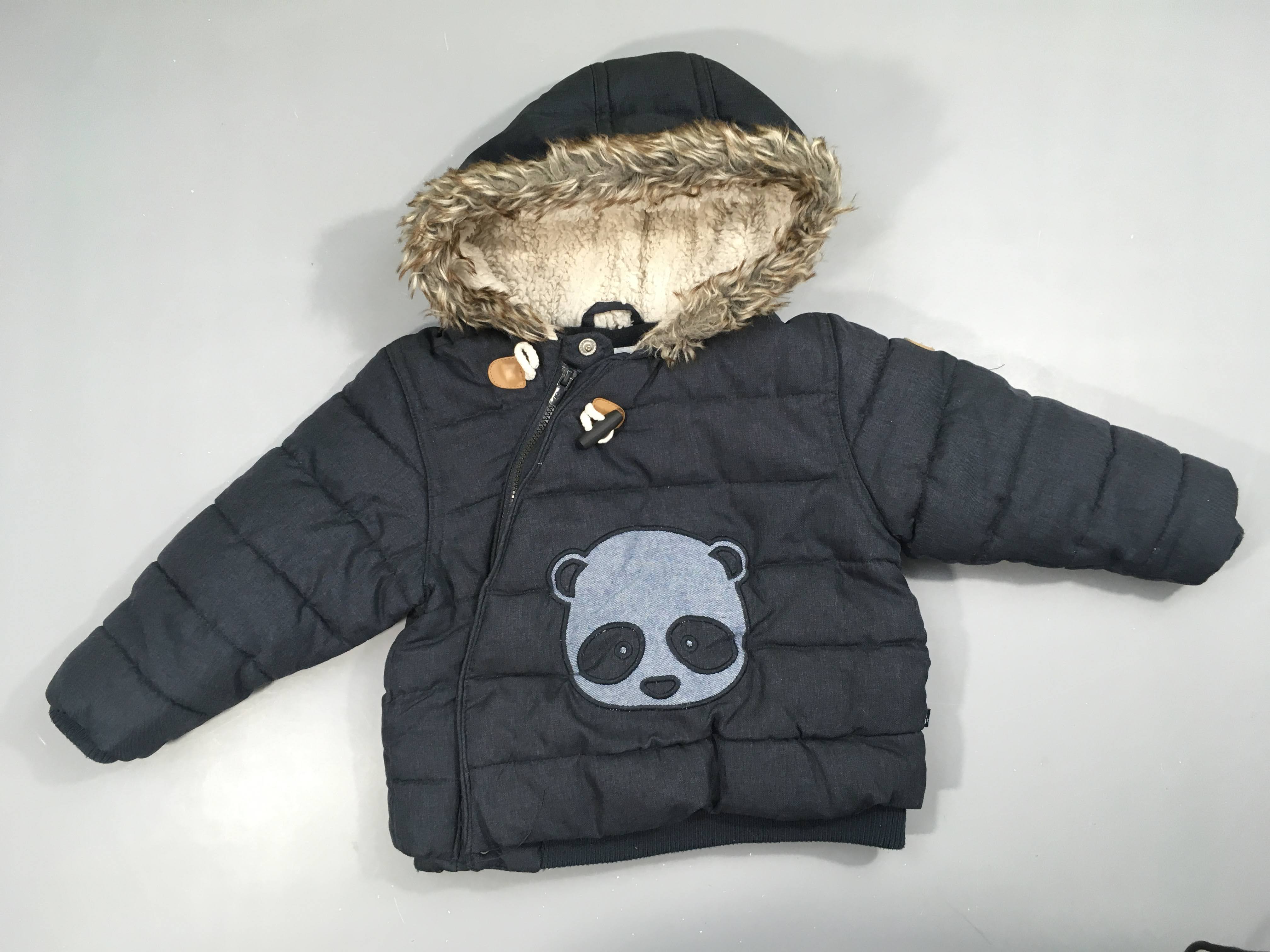 Veste à capuche bleu foncé panda capuche doublé teddy fausse fourrure