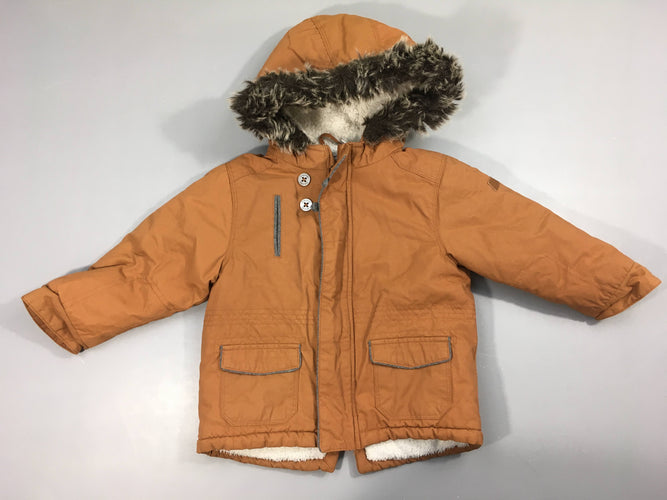 Veste à capuche brune doublée peluche fausse fourrure, moins cher chez Petit Kiwi