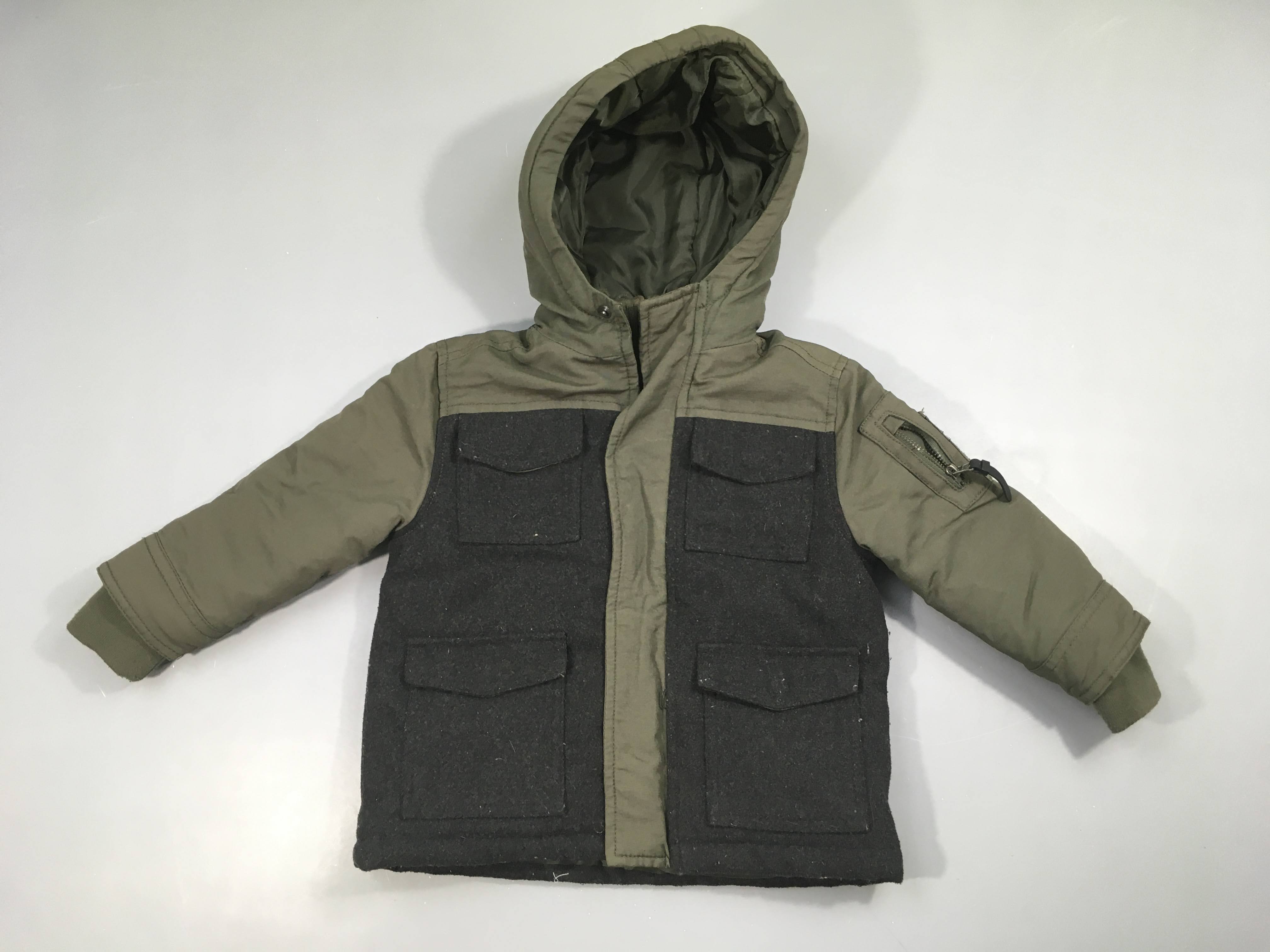 Veste à capuche bi-matière kaki-gris