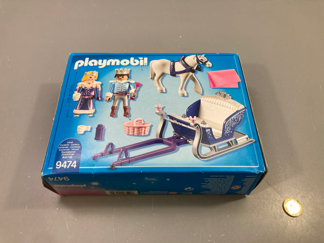 Couple royal et traîneau d'hiver avec cheval 9474, Playmobil - manque 1 couverture rose, moins cher chez Petit Kiwi