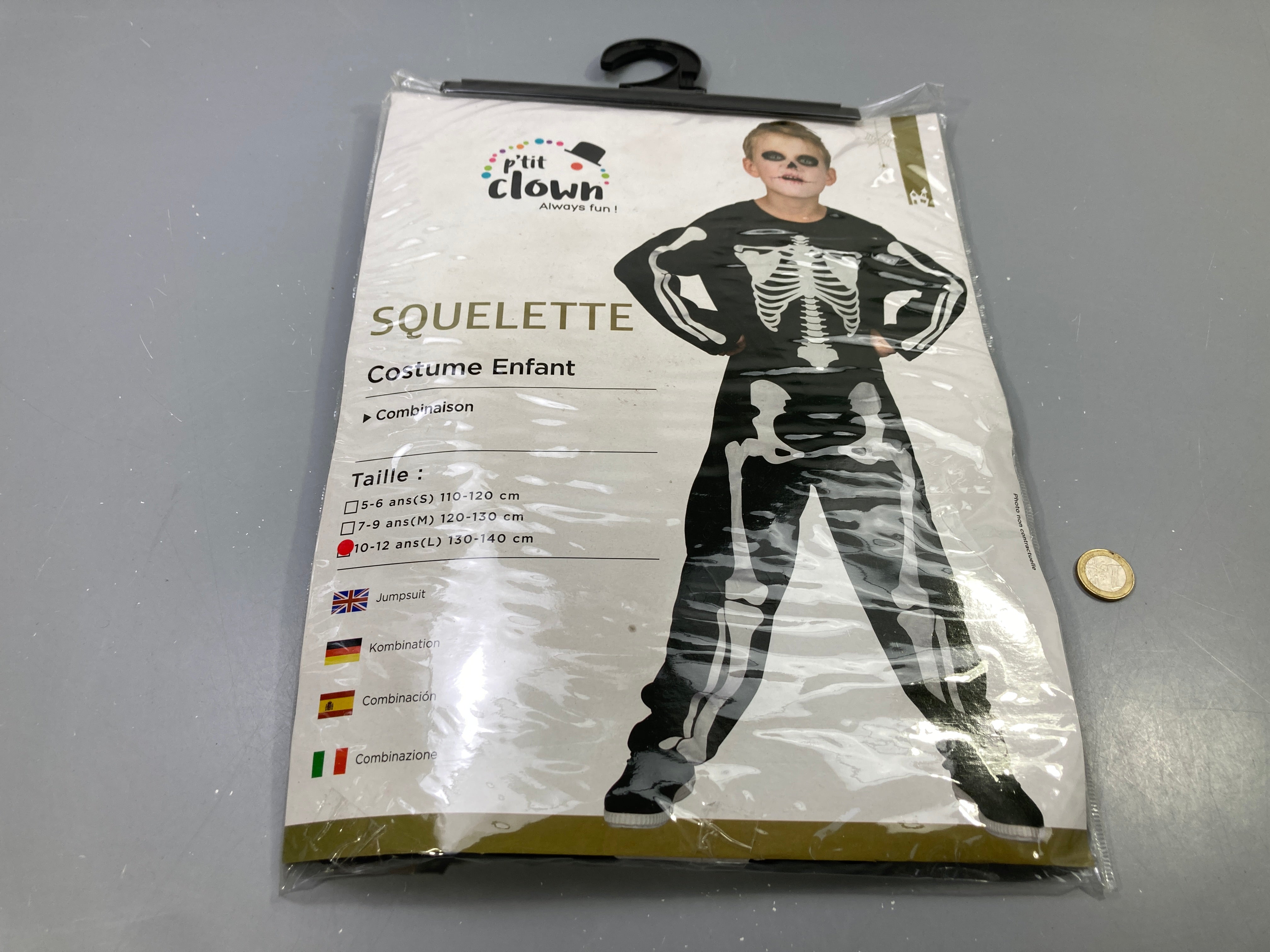 Déguisement squelette combinaison noir et blanc, P'tit Clown