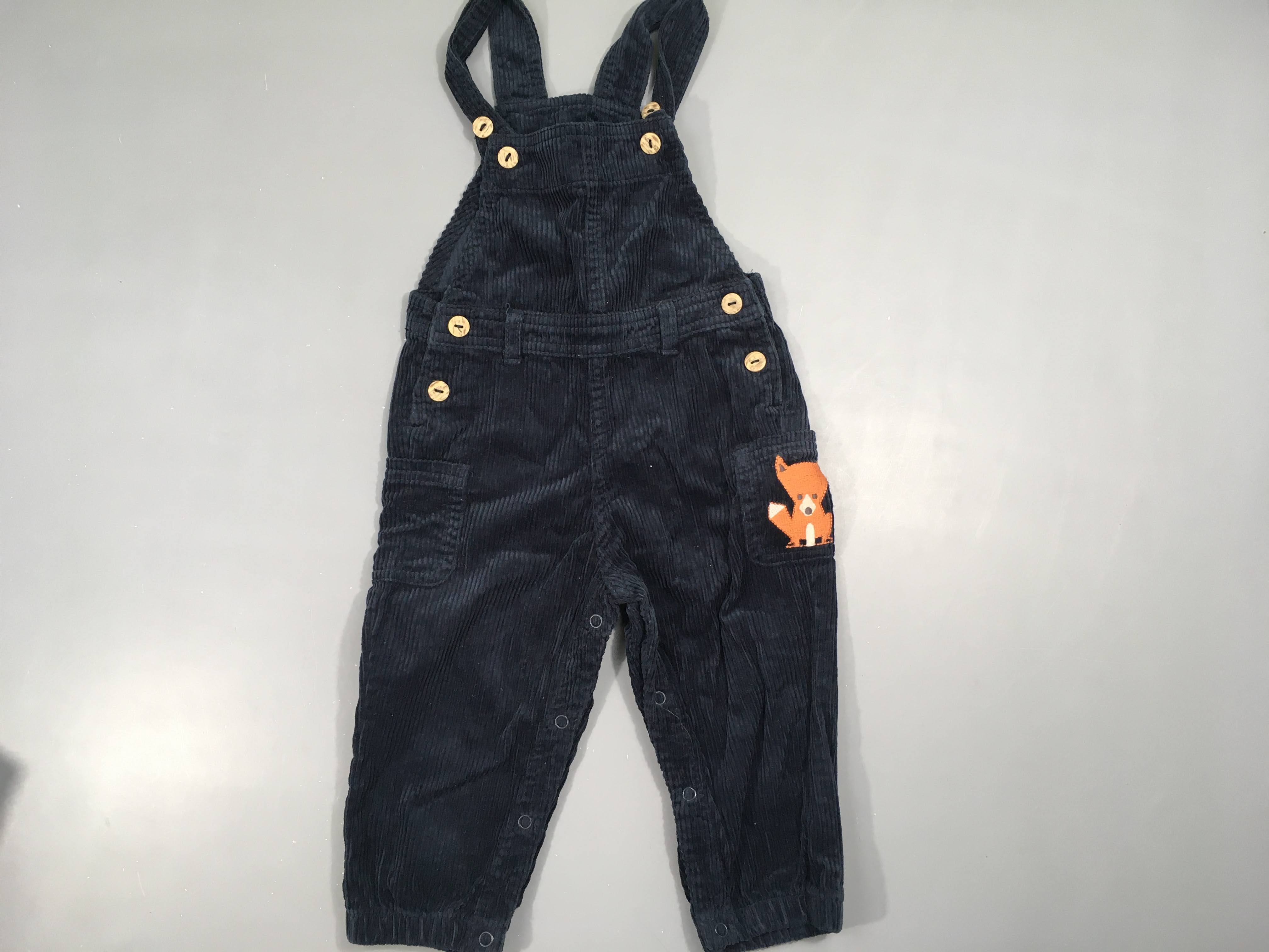 Salopette velours côtelé bleu foncé renard pressions entre-jambe