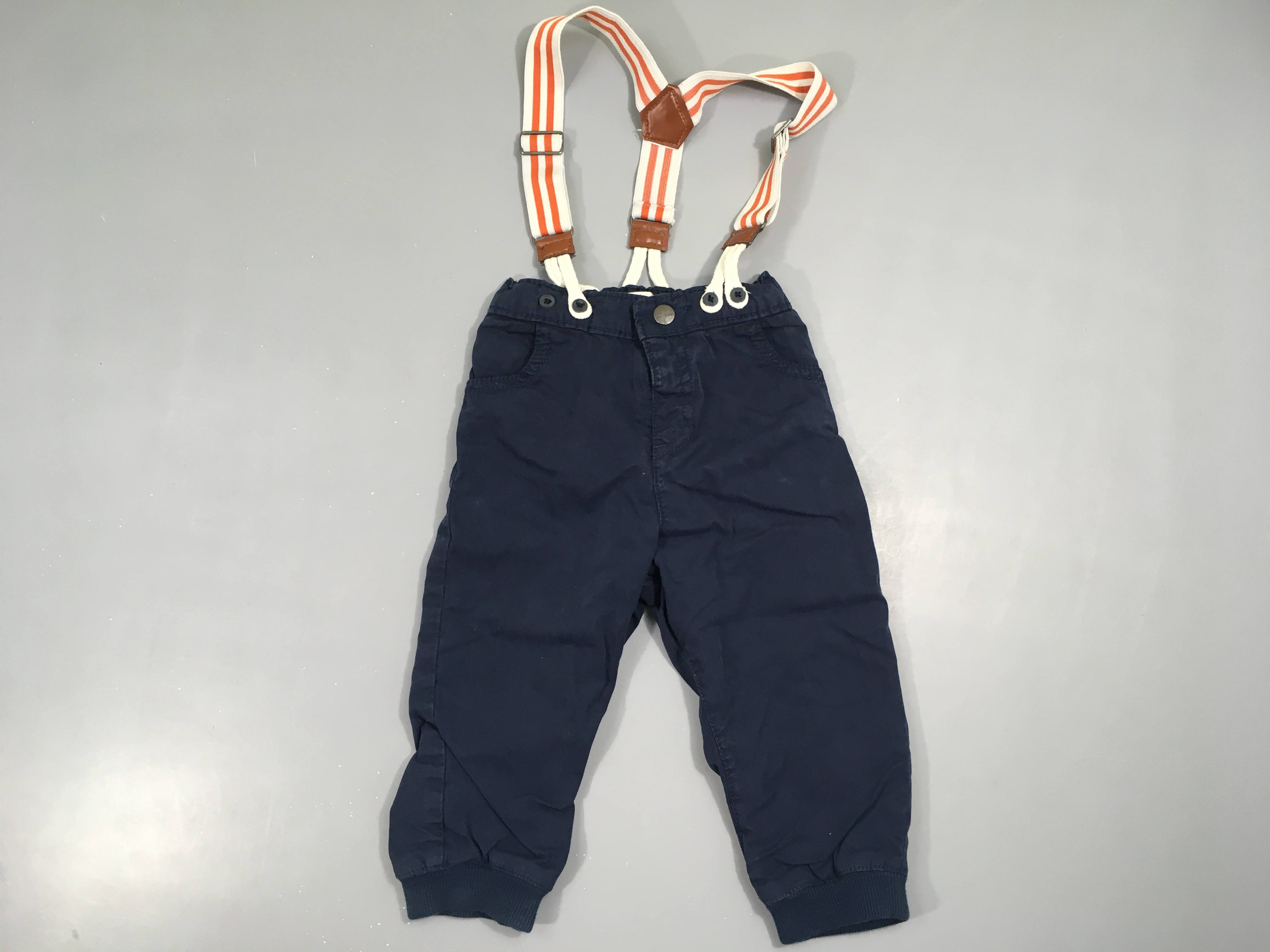 Pantalon bleu foncé doublé jersey à bretelles amovibles