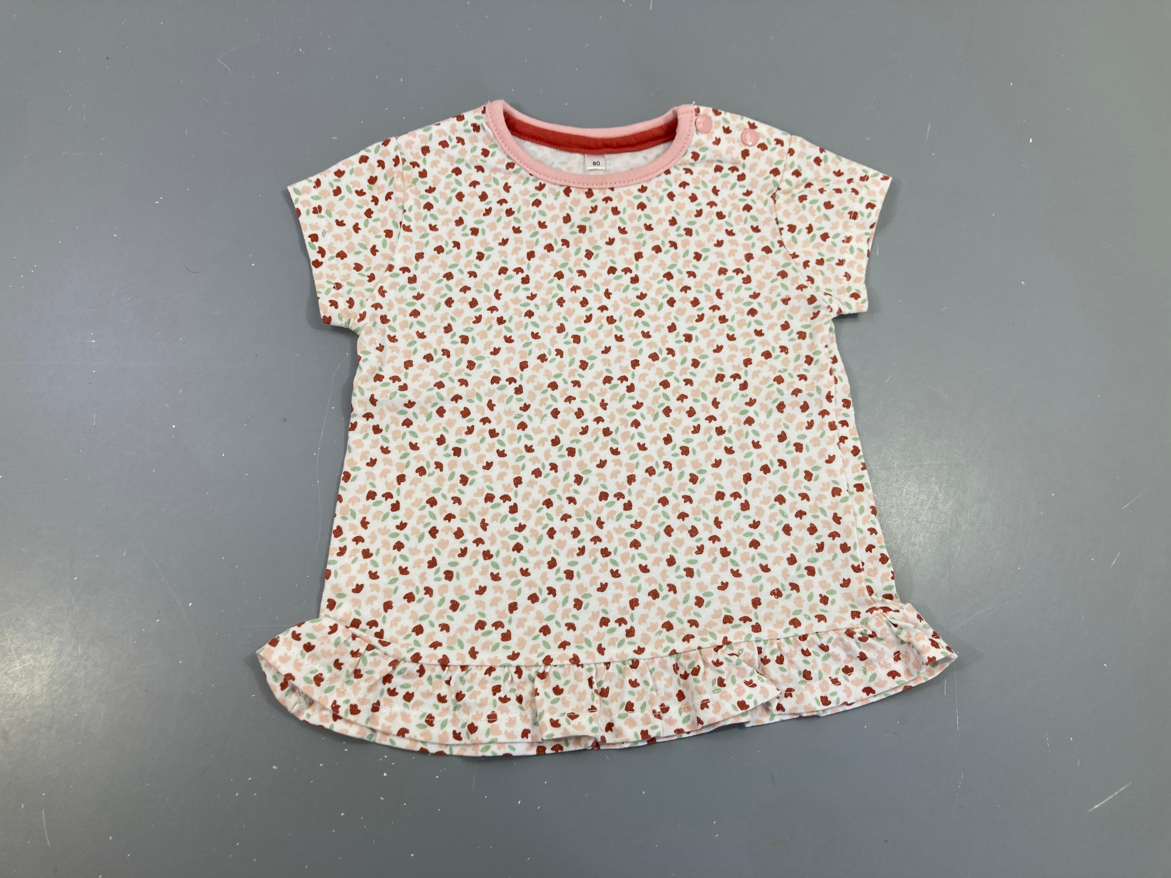T-shirt m.c blanc feuilles rose/vert