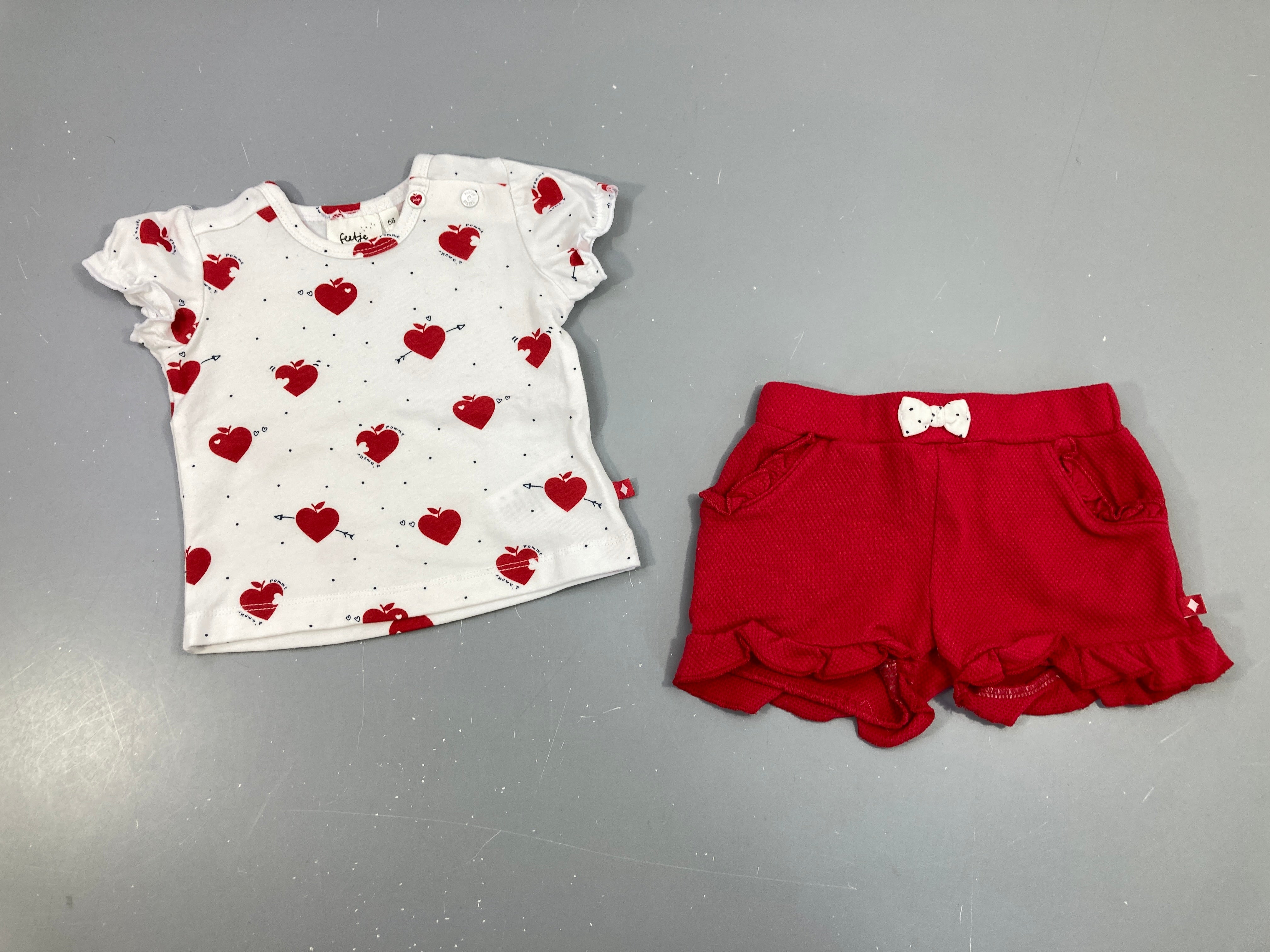 T-shirt m.c blanc coeurs + short molleton texturé, Feetje