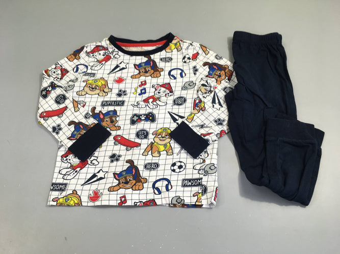 Pyjama 2pcs jersey blanc carreaux Pat'patrouille, moins cher chez Petit Kiwi