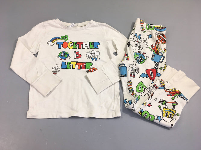 Pyjama 2pcs jersey blanc together is better, moins cher chez Petit Kiwi