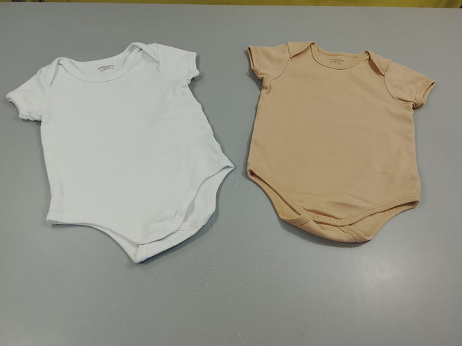 Lot de 2 bodies m.c ,1 blanc et 1 beige, moins cher chez Petit Kiwi