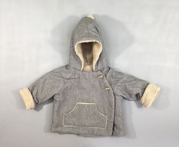 Veste ouatinée grise à capuche doublé peluche, moins cher chez Petit Kiwi