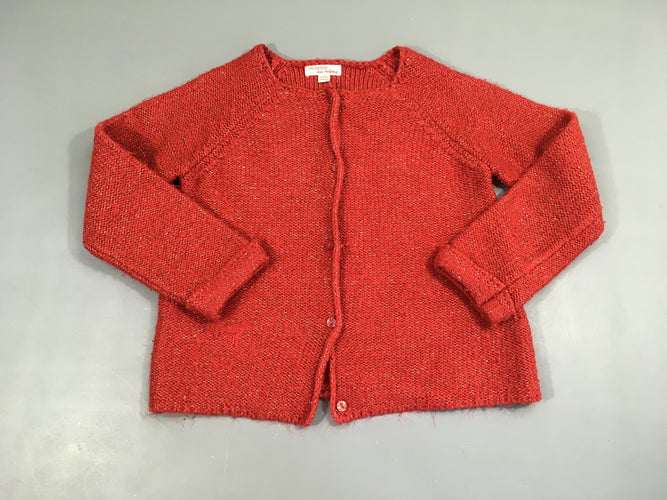 Gilet épais rouge irisé, légèrement bouloché, moins cher chez Petit Kiwi