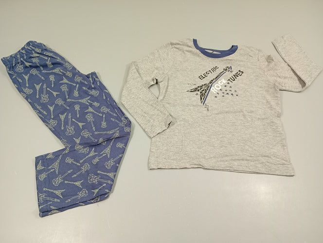 Pyjama 2pcs jersey gris flammé/ bleu guitares électriques, moins cher chez Petit Kiwi