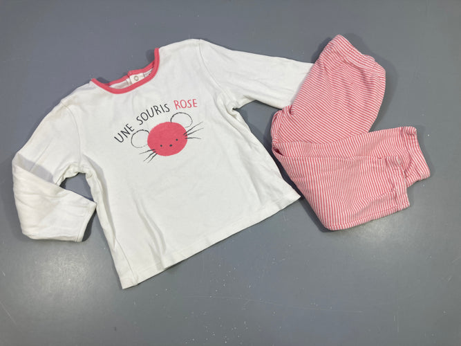 Pyjama 2pcs jersey blanc/rose souris, moins cher chez Petit Kiwi
