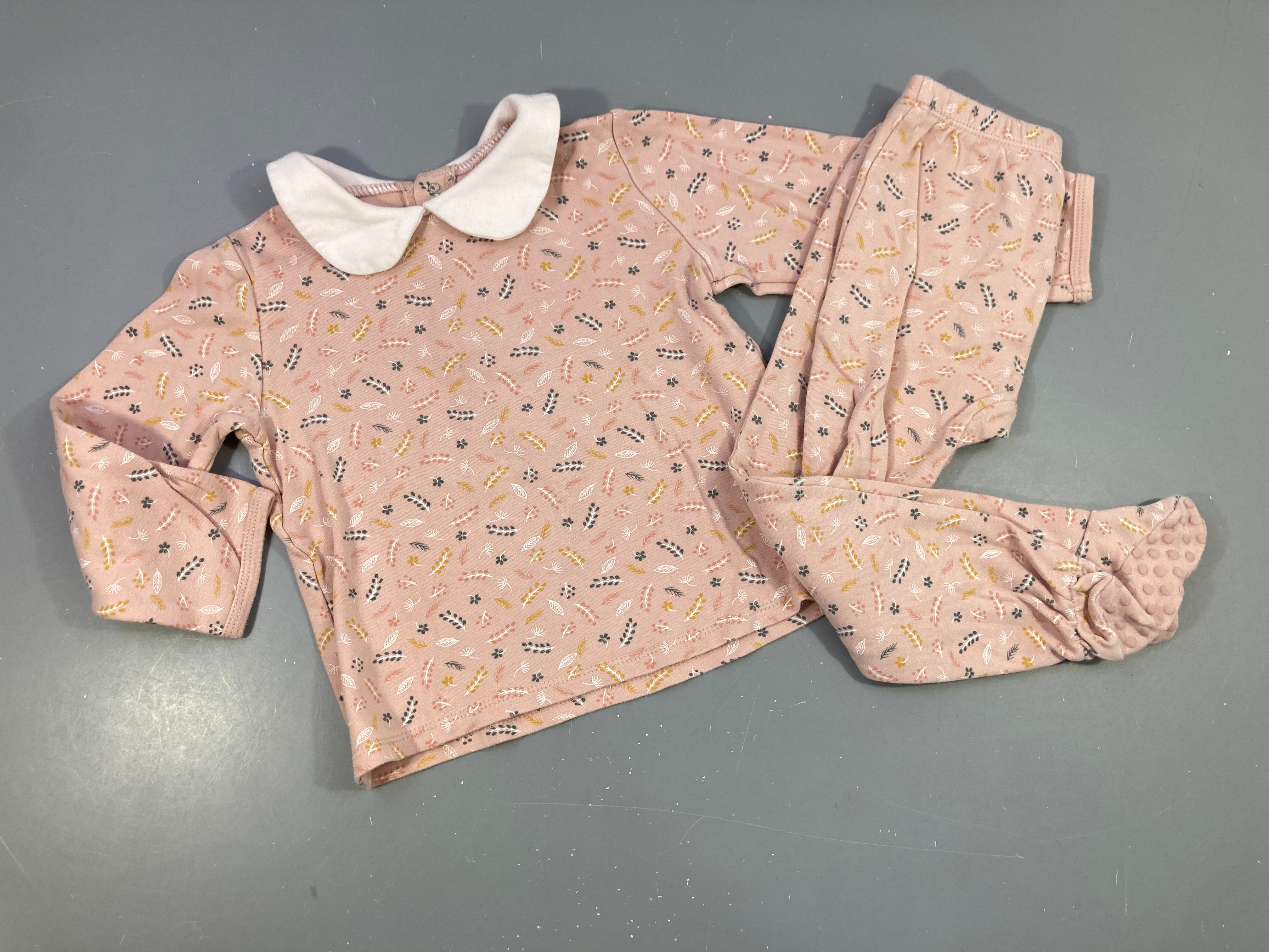 Pyjama 2pcs jersey rose feuilles col