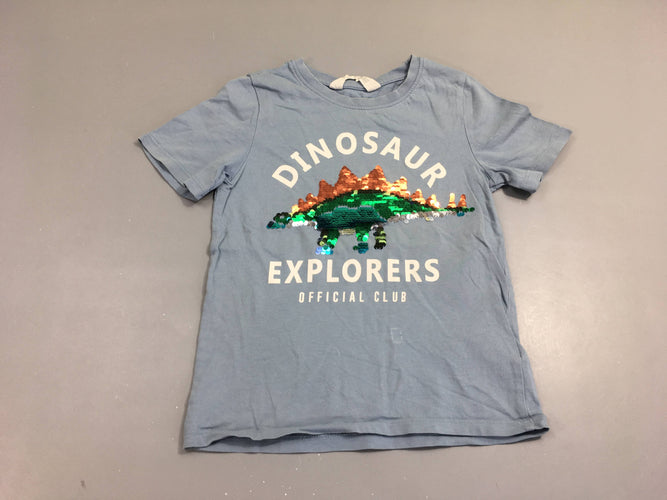 T-shirt m.c bleu dinosaur sequins réversibles, moins cher chez Petit Kiwi