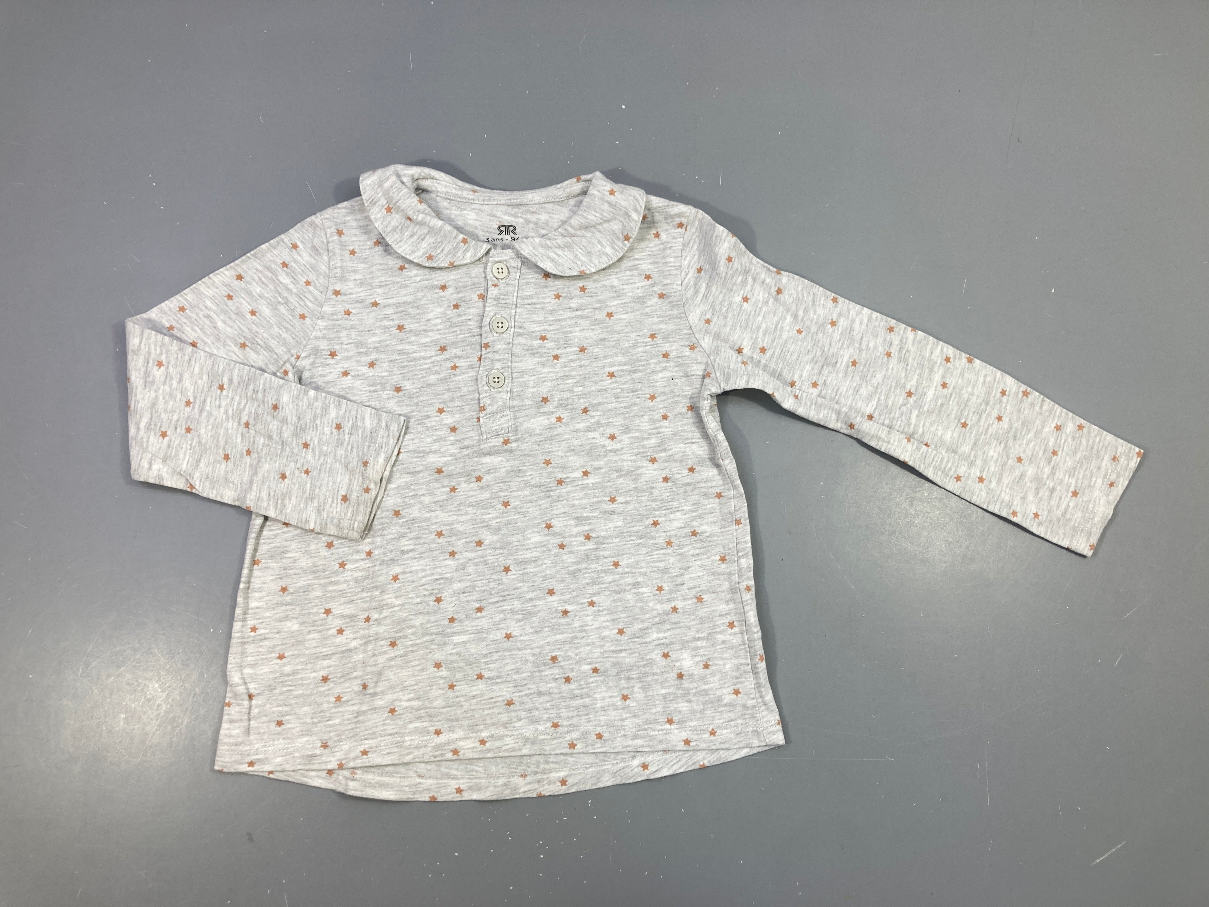 T-shirt m.l gris flammé étoile col, bas mache taché