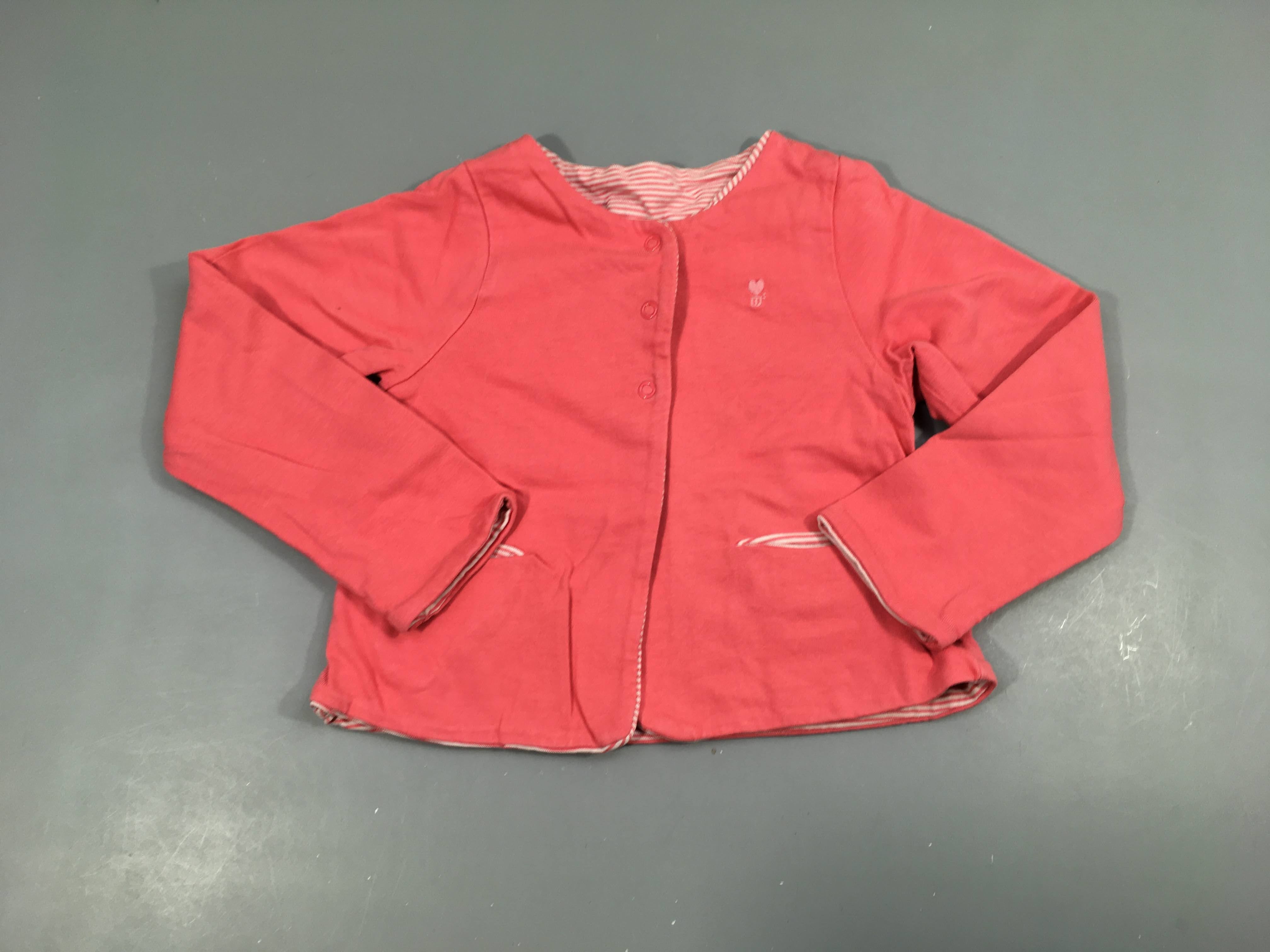 Gilet réversible rose / rose rayé blanc , fermeture avec pressions 100% coton